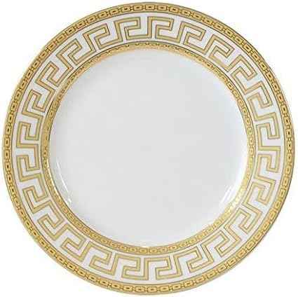 HOMEHUT 40 Pieces Vintage Gold Dinnerware and 18/10 Premium Stainless Steel Silverware Flatware Set - Greek Key Gold HQ Fine China Tableware Service for 4 People