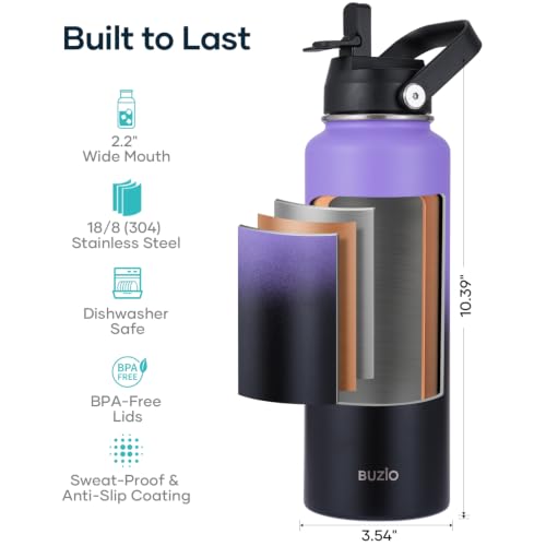 40 oz Insulated Water Bottle with Paracord Handle & Straw Spout Lids (40 Ounces / Purple Black)