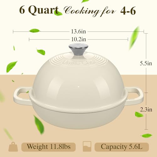 Enameled Round Cast Iron Bread Oven (Cream White)