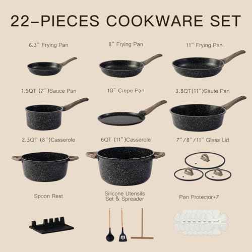 22 Piece Ceramic Cookware Set with Utensils