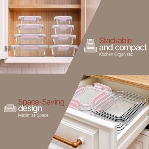 Bakken Borosilicate Glass Food Storage Containers with Lids 24 Pieces (Pink)