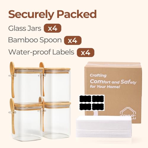 Glass Container with Spoon & Lid 0.8 Qt (0.8 qt x 4 - With Spoon)