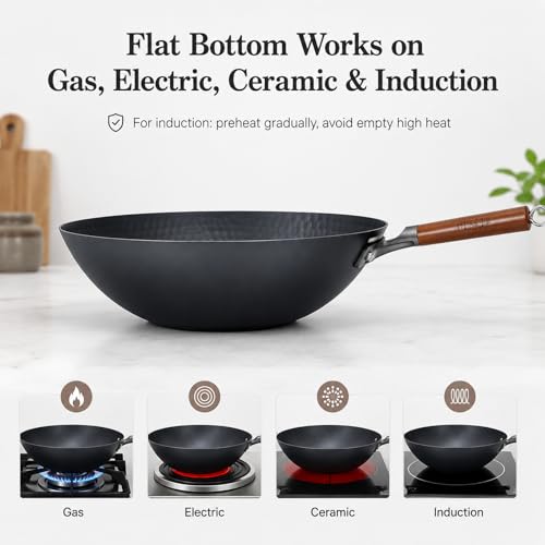Lightweight Carbon Steel Wok Pan with Lid (bk-12.6")