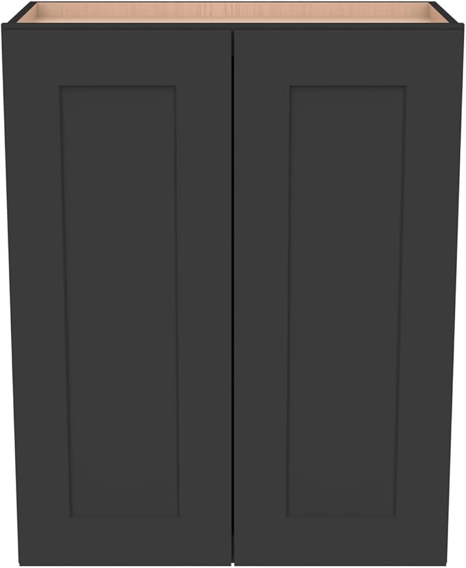 Wall-Mounted Cabinet – Solid Wood Shaker Style Medicine Cabinet with Adjustable Shelves & Soft-Close Doors for Bathroom, Kitchen, and Office Storage (Charcoal Black, 27" W x 12" D x 30" H)