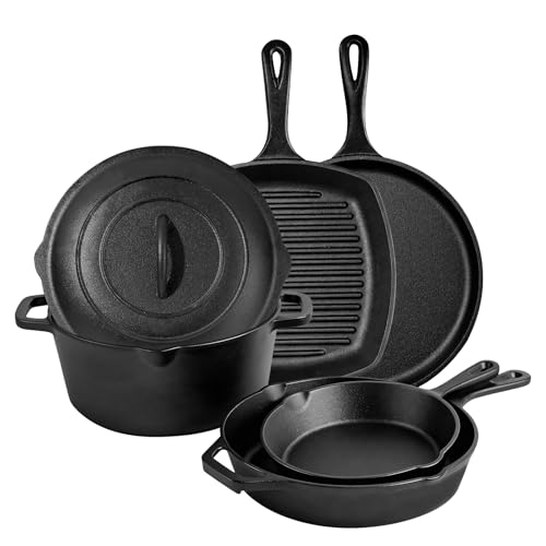 6 Piece Pre Seasoned Cast Iron Cookware Set