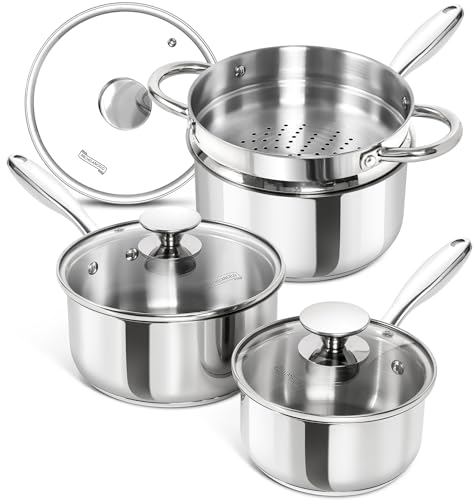 Saucepans with Lids & Steamer 7Pcs (3 Count)