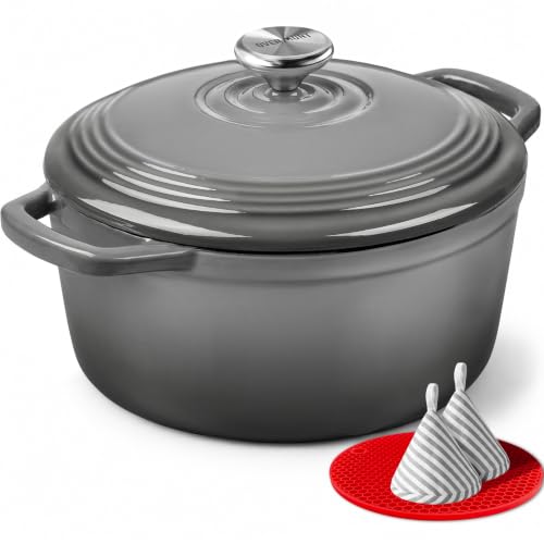 Enameled Cast Iron Dutch Oven (5.5 Quart / Stone Grey)
