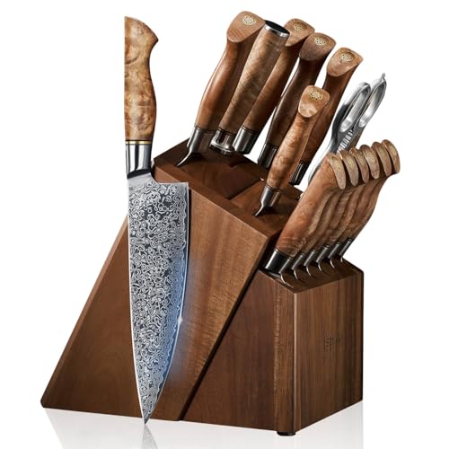 SENKEN 16 Piece Damascus Knife block Set (16 Count)