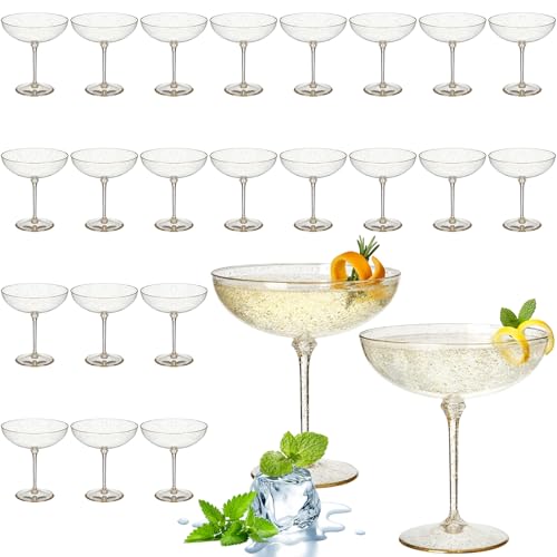24 Pcs Detachable Martini Glasses 9oz Disposable Plastic Coupe Cocktail Dessert Glassware Set for Champagne Wine Wedding Birthday Holiday Party Supplies (24 Count)
