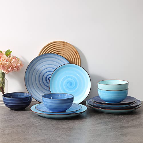 Ceramic Dinnerware Sets (Gradient Blue / 12 Pieces)
