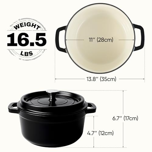 6.5 Quart Dutch Oven Pot with Lid (6.5 QT / Black)