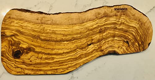 22" ORCHARD HARDWOODS Rustic Handmade Bark Edge Olive Wood Charcuterie Board