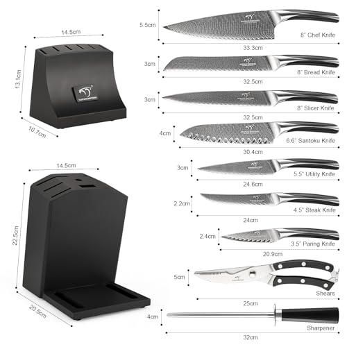 15 Piece Damascus Knife Set with Block (15 Count)