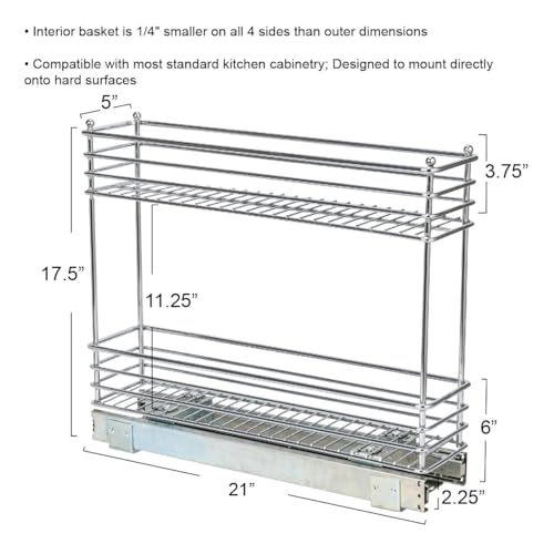 Chrome 2 Tier Sliding Cabinet Organizer (2-Tier / 5" - Extended)