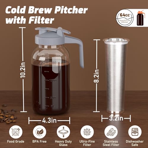Cold Brew Coffee Maker (64 Ounces / 2Pack-Gray)