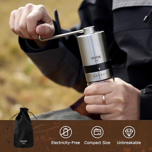 Manual Coffee Grinder Stainless Steel Burr Grinder 6 External Adjustable Setting Vintage Hand Coffee Grinder Portable Hand Crank Conical Coffee Bean Grinder Mill for Home (Silver)