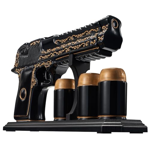 Gifts for Men Dad Hand Painted Gun Whiskey Decanter Set & Shot Glass