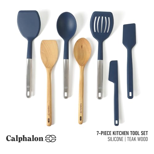Prime 7 Piece Silicone and Teak Wood Kitchen Tool Set (Navy Blue w/ Silicone & Teak Wood (Prime - 7pc Utenstil Set) / 7-Piece Gadget & Tool Set)