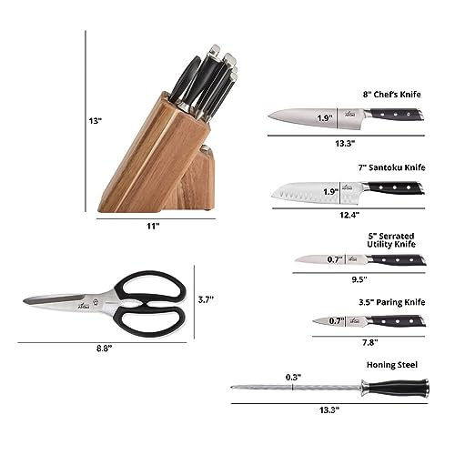 Forged German Stainless Steel Knife Set and Acacia Wood Block 7 Piece (7 Count)
