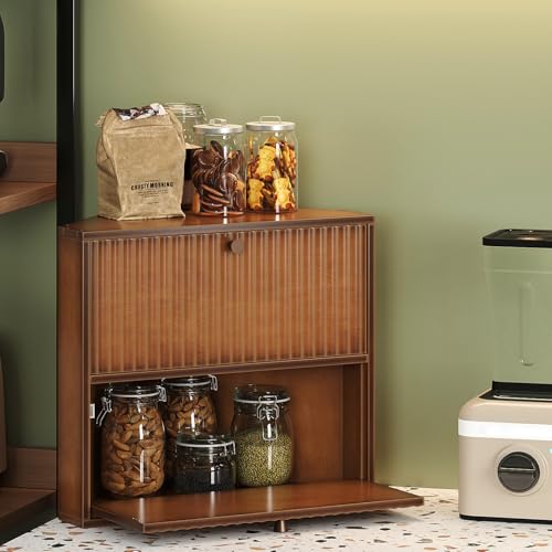 Corner Bread Box for Kitchen Countertop Bamboo Two Layer Large Capacity Bread Storage Bin Vintage Storage for Homemade Bread (Brown)