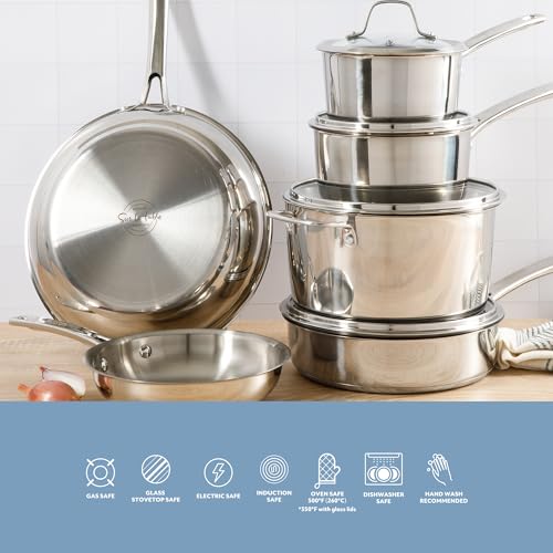 Kitchen Essentials Chef's Deck 10 Piece Stainless Steel Non Toxic Pots and Pans Kitchen Cookware Set w