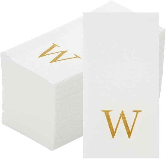 Luxenap 15.8 X 7.9 Inch Linen-Feel Guest Towels, 2000 Lettered Hand Towels - Gold Letter 'W', Sans Serif Font, White Paper Dinner Napkins, airlaid, For Restrooms And Tables