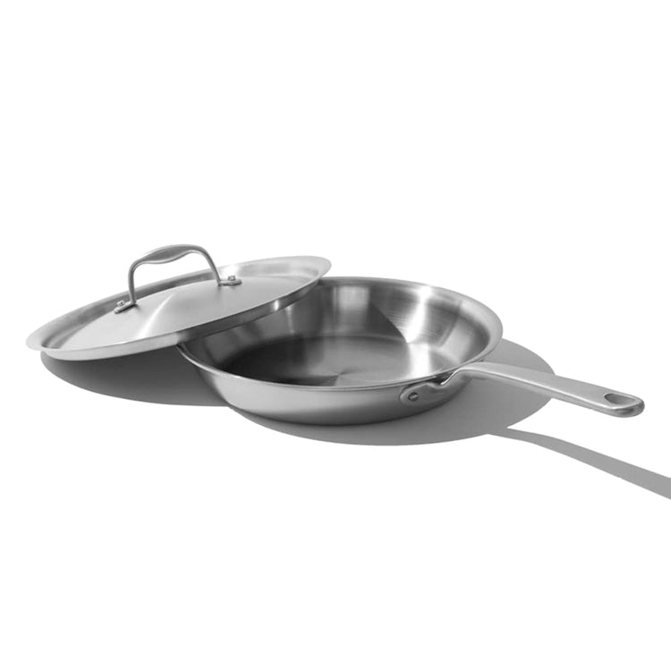 Cookware - 10-Inch Stainless Steel Frying Pan With Lid - 5 Ply Stainless Clad - Professional Cookware - Crafted in Italy - Induction Compatible