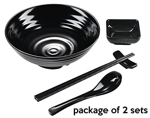 Unbreakable Ramen Bowl Set with Chopsticks and Spoon (2 Bowl Set / Black)