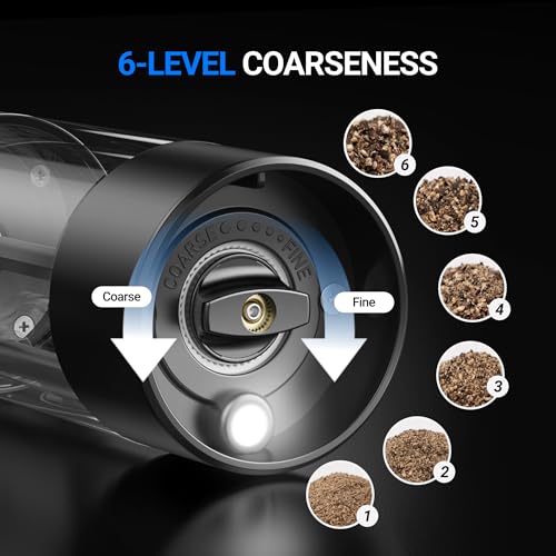 Upgraded Larger Capacity Electric Salt and Pepper Grinder Set (Large / Black + Silver)