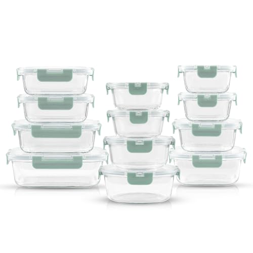 24pc Borosilicate Glass Storage Containers with Lids (Color Sage Green)