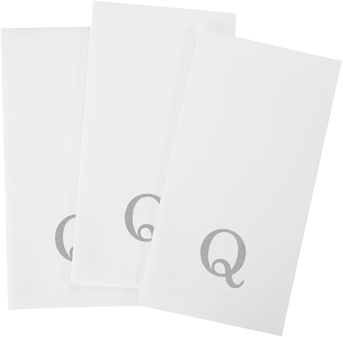 Luxenap 15.8 X 7.9 Inch Linen-Feel Guest Towels, 2000 Lettered Hand Towels - Silver Letter 'Q', Sans Serif Font, White Paper Dinner Napkins, airlaid, For Restrooms And Tables - Restaurantware
