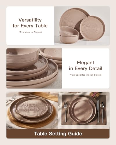 Stoneware Dinnerware Sets for 8 (Cinnamon Brown)