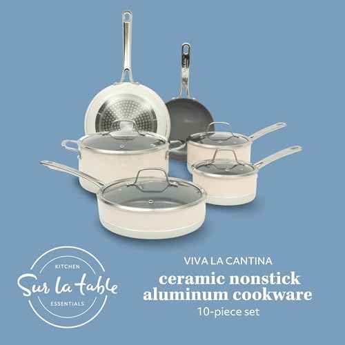 Kitchen Essentials Viva La Cantina 10 Piece PFA Free Titanium Ceramic Nonstick Interior Forged Aluminum Cookware Pots and Pans Set