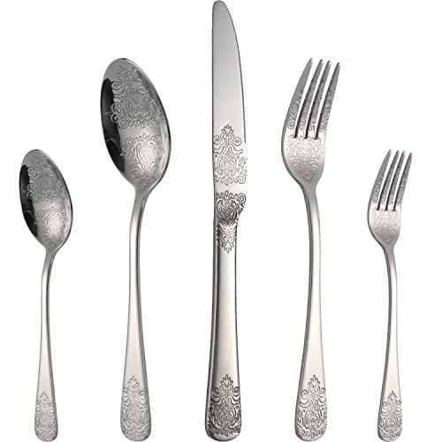 Silverware Set Stainless Steel Heavy Duty Flatware Cutlery Set for 4 Kitchen Utensil Tableware Sets Include Knives Forks Spoons for Kitchen Home Restaurant (4 Count)