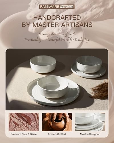 Stoneware Dinnerware Sets with Pasta Bowls (White)