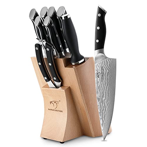 9 Piece Damascus Japanese Kitchen Knife Set with Block (9 Count)