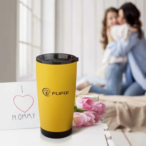 20oz Tumbler with Lid Double Wall Vacuum Insulated Travel Coffee Mug Stainless Steel Thermal Cup Powder Coated Sturdy Coffee Tumbler Gift for Hot and Cold Beverage (20 Ounces / Yellow-GIFT SET)