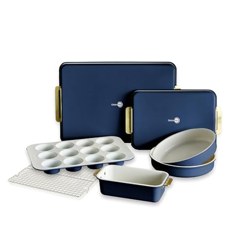 Bakeware Set 7 Piece Nonstick Ceramic Gold Handle Baking Sheets (7 Count)