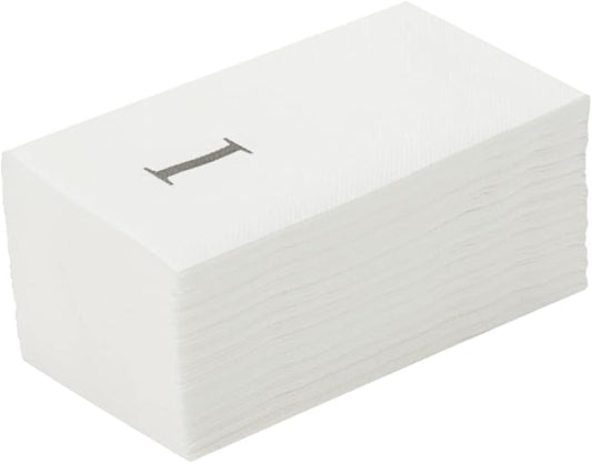 Luxenap 15.8 X 7.9 Inch Linen-Feel Guest Towels, 50 Lettered Hand Towels - Silver Letter 'I', Sans Serif Font, White Paper Dinner Napkins, airlaid, For Restrooms And Tables - Restaurantware