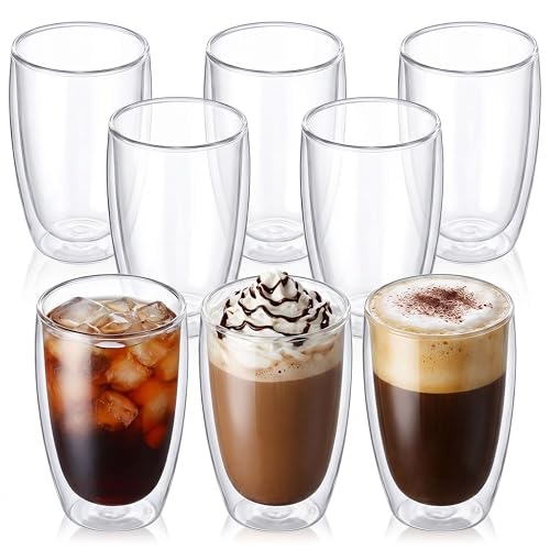17oz Double Wall Glass Coffee Mugs Set of 8 (8 mugs)