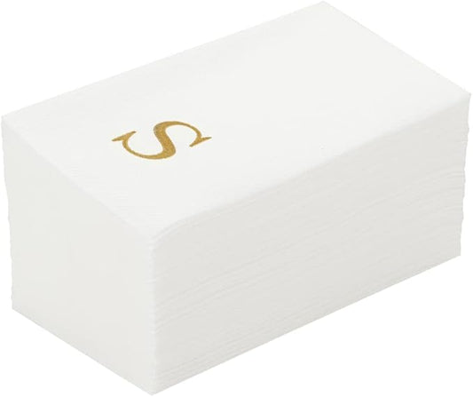 Luxenap 15.8 X 7.9 Inch Linen-Feel Guest Towels, 2000 Lettered Hand Towels - Gold Letter 'S', Sans Serif Font, White Paper Dinner Napkins, airlaid, For Restrooms And Tables