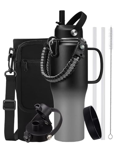 32 oz Insulated Water Bottle with Handle (Gray / 32 Ounces with built-in handle)