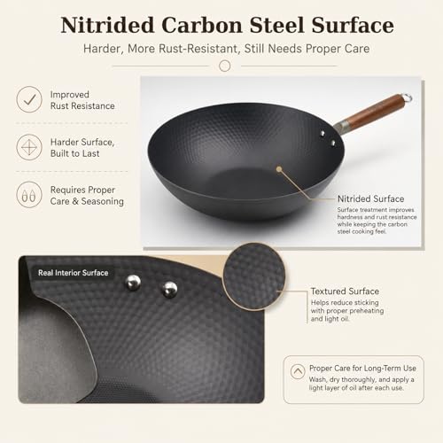 Lightweight Carbon Steel Wok Pan with Lid (bk-12.6")