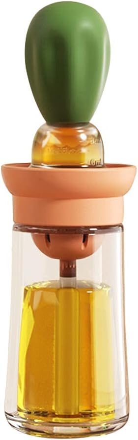 TINMIX Oil Dispenser with Brush - Glass Olive Oil Dispenser for Kitchen, 2 IN 1 Oil Dispenser Bottle with Silicone Basting Brush for Cooking Vinegar Sauce BBQ Grill Frying, T-OB21, Green