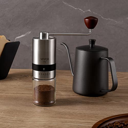 Manual Coffee Grinder Stainless Steel Burr Grinder 6 External Adjustable Setting Vintage Hand Coffee Grinder Portable Hand Crank Conical Coffee Bean Grinder Mill for Home (Silver)