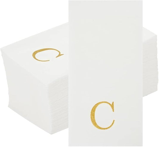 Luxenap 15.8 X 7.9 Inch Linen-Feel Guest Towels, 2000 Lettered Hand Towels - Gold Letter 'C', Sans Serif Font, White Paper Dinner Napkins, airlaid, For Restrooms And Tables - Restaurantware