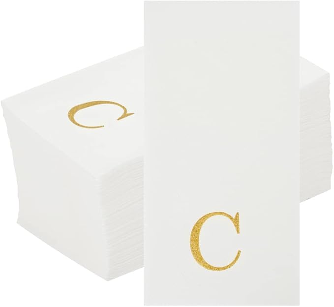 Luxenap 15.8 X 7.9 Inch Linen-Feel Guest Towels, 2000 Lettered Hand Towels - Gold Letter 'C', Sans Serif Font, White Paper Dinner Napkins, airlaid, For Restrooms And Tables - Restaurantware