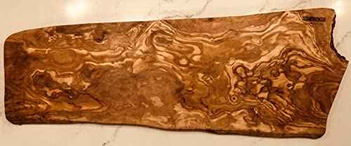 28" Rustic Handmade Olive Wood Bark Edge Charcuterie Board by Orchard Hardwoods