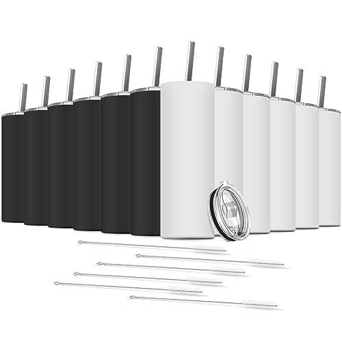 Tumbler with Straw and Lid (Black/White / 12 Count (20 oz))
