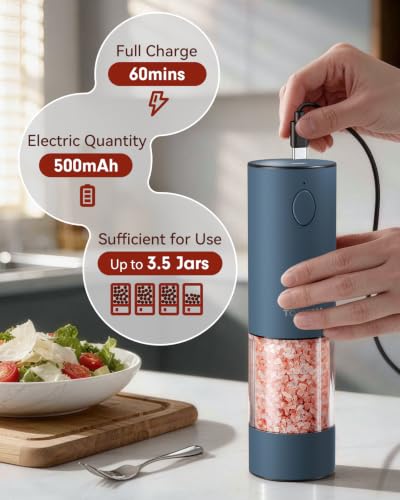 Larger Capacity Rechargeable Electric Salt and Pepper Grinder Set (Blue)